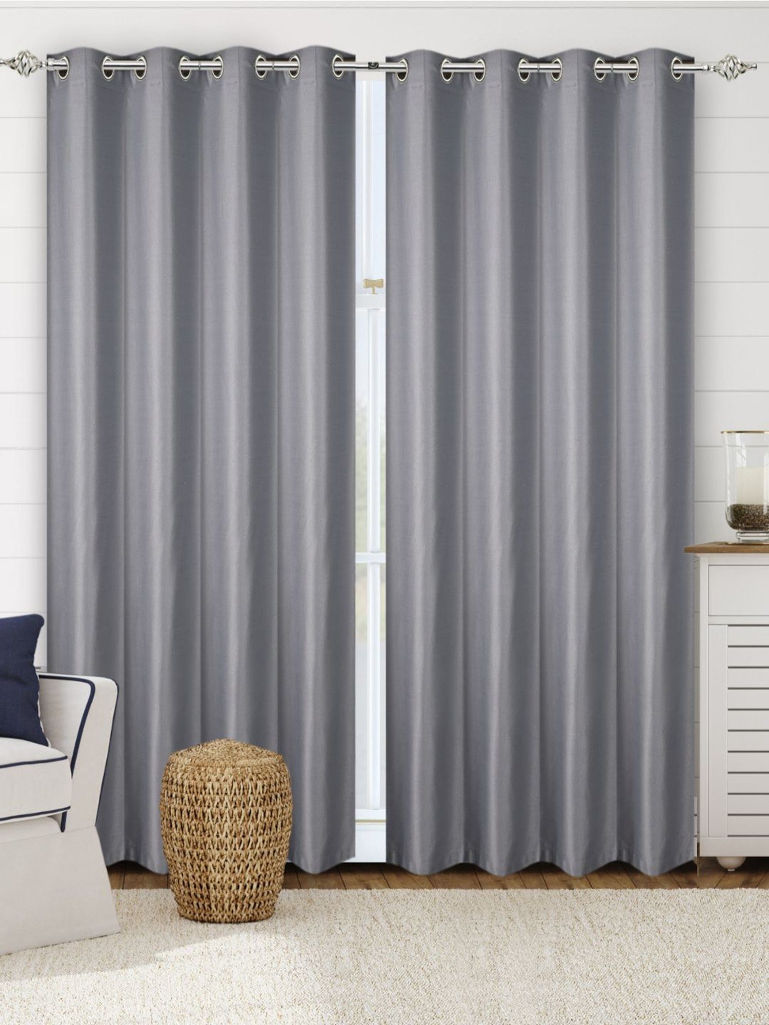 Saralhome Plain Cotton Door Curtains 2pc, Grey. 4X7 Feet