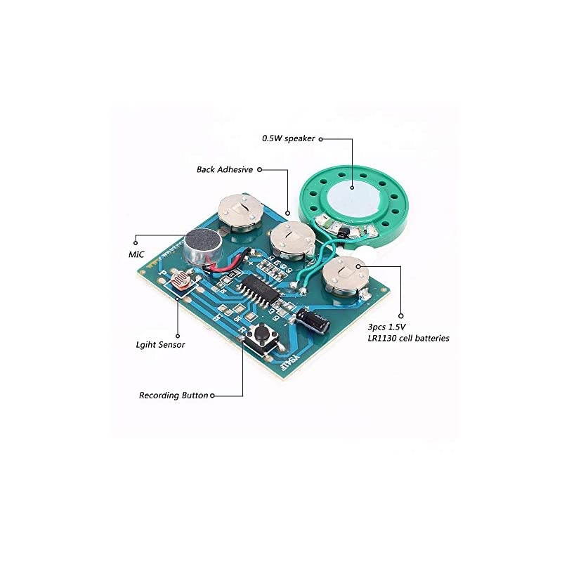Recordable Sound Module Button Control 8M MP3 WAV Music Voice Player Programmable Board with Speaker for Mothers Day DIY Music Box Greeting Card Creative Gift