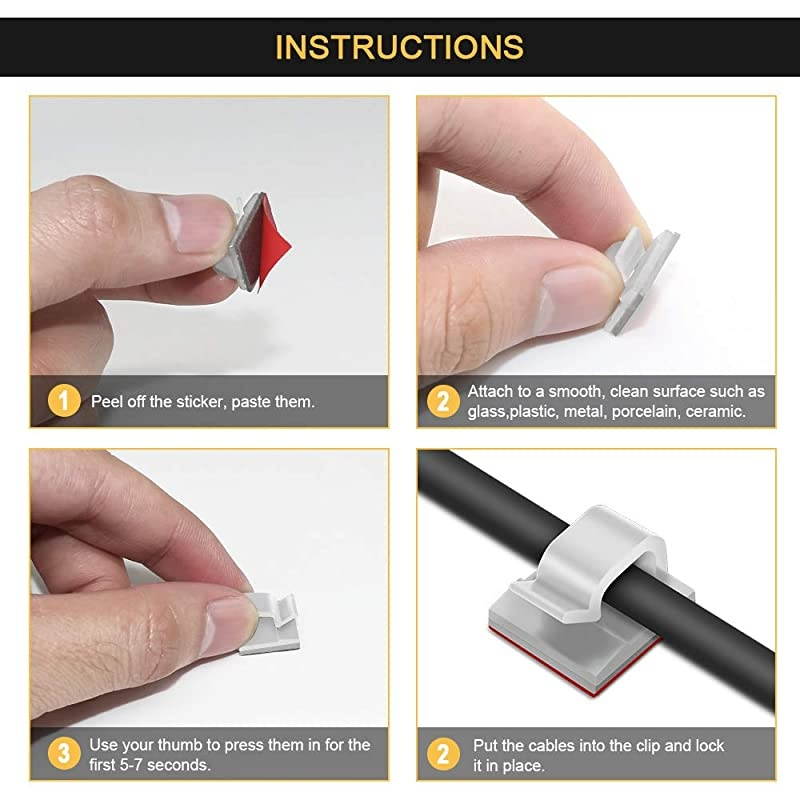 Self Adhesive Cable Clips Cable Management Wire Clip Cord Holder 100 Pack Model R White