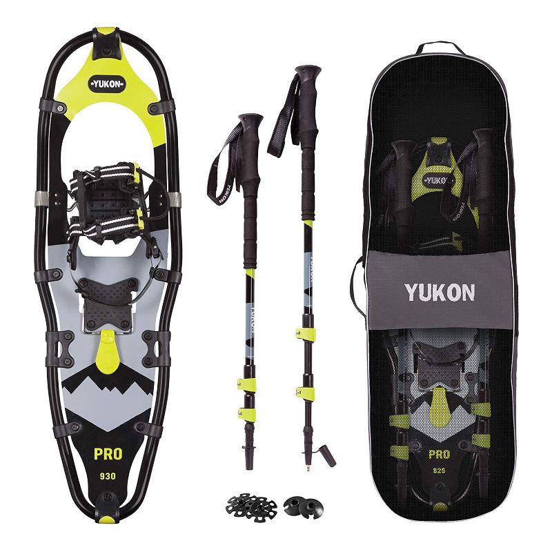 Yukon Charlie's Pro Series Heavy Duty Men's Snowshoe Kit w/ Poles and Bag, Black/Yellow