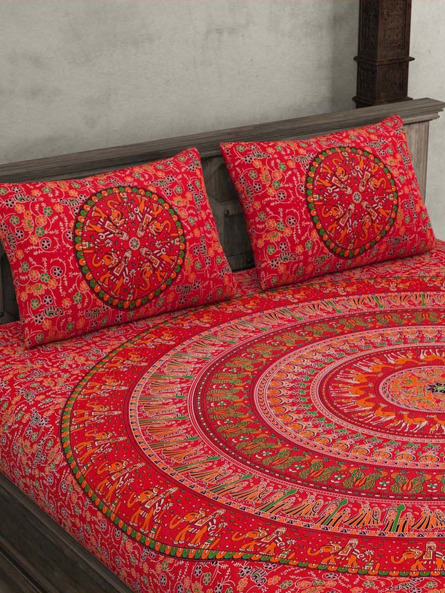 JaipurFabric Orange 100% Pure Cotton 180 TC Double Bedsheet with 2 Pillow Covers