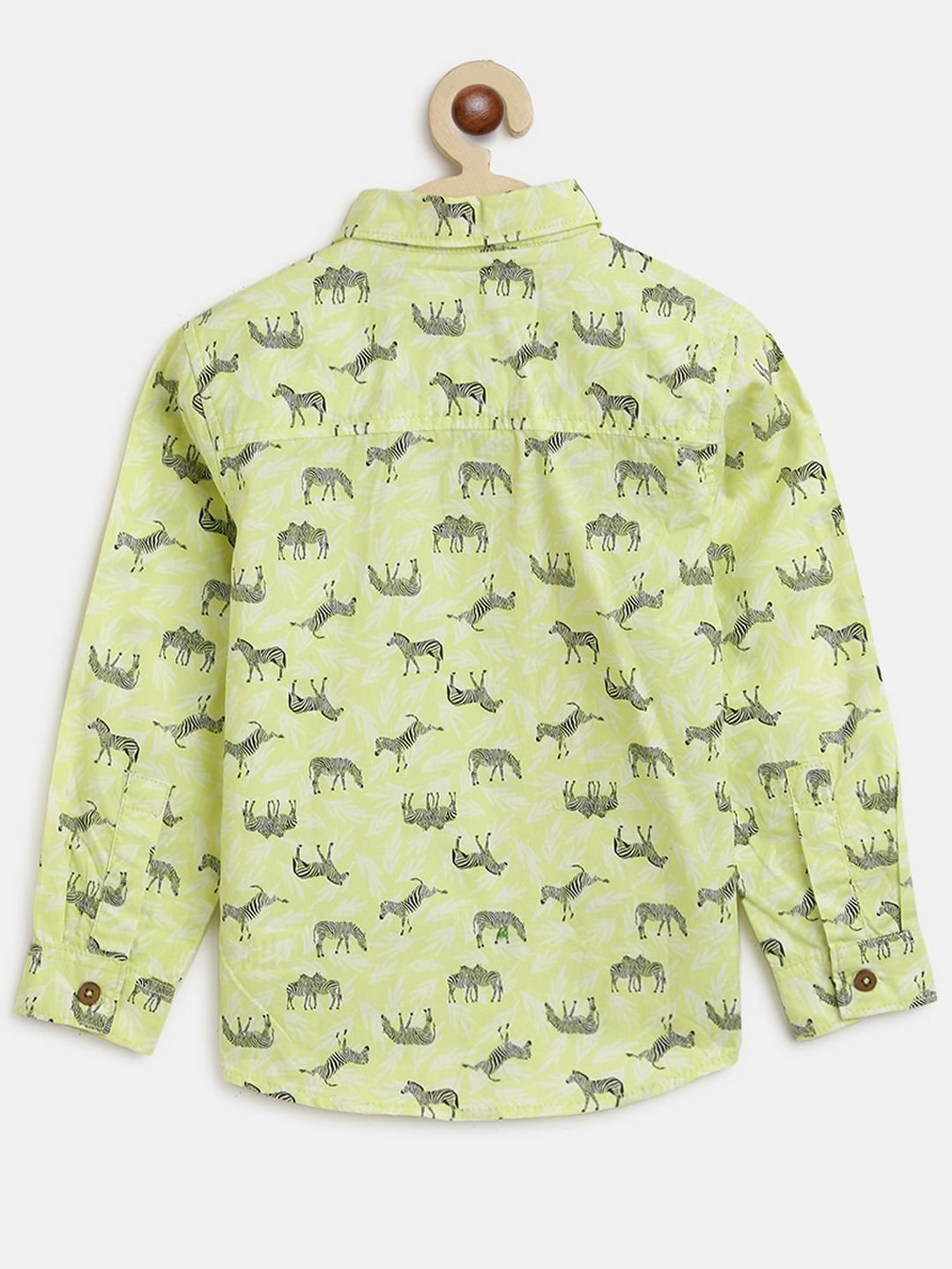 Tales & Stories Kids Neon Green Cotton Printed Full Sleeves Shirt