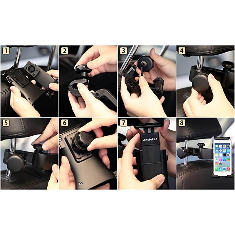 Car Headrest Mount,  Car Headrest Tablet Holder for iPad Pro/Air/Mini,Kindle Fire HD,Nintendo Switch,iPhone&Other Smartphones Stand Cradle Bracket Holder for 4&rsquo;&rsquo;-9&rsquo;&rsquo;with 360&deg; Angle-Adjustable