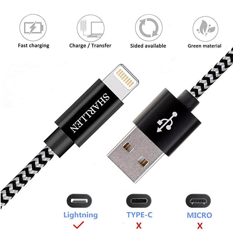 iPhone Charger Cable 3FT6FT10FT Lightning Cable  Fast USB iPhone Charging Cable Long Nylon Braided Cord Data Wire Compatible iPhone 11XSMaxXRX88Plus77P66 P6SiPad 5Pack Black