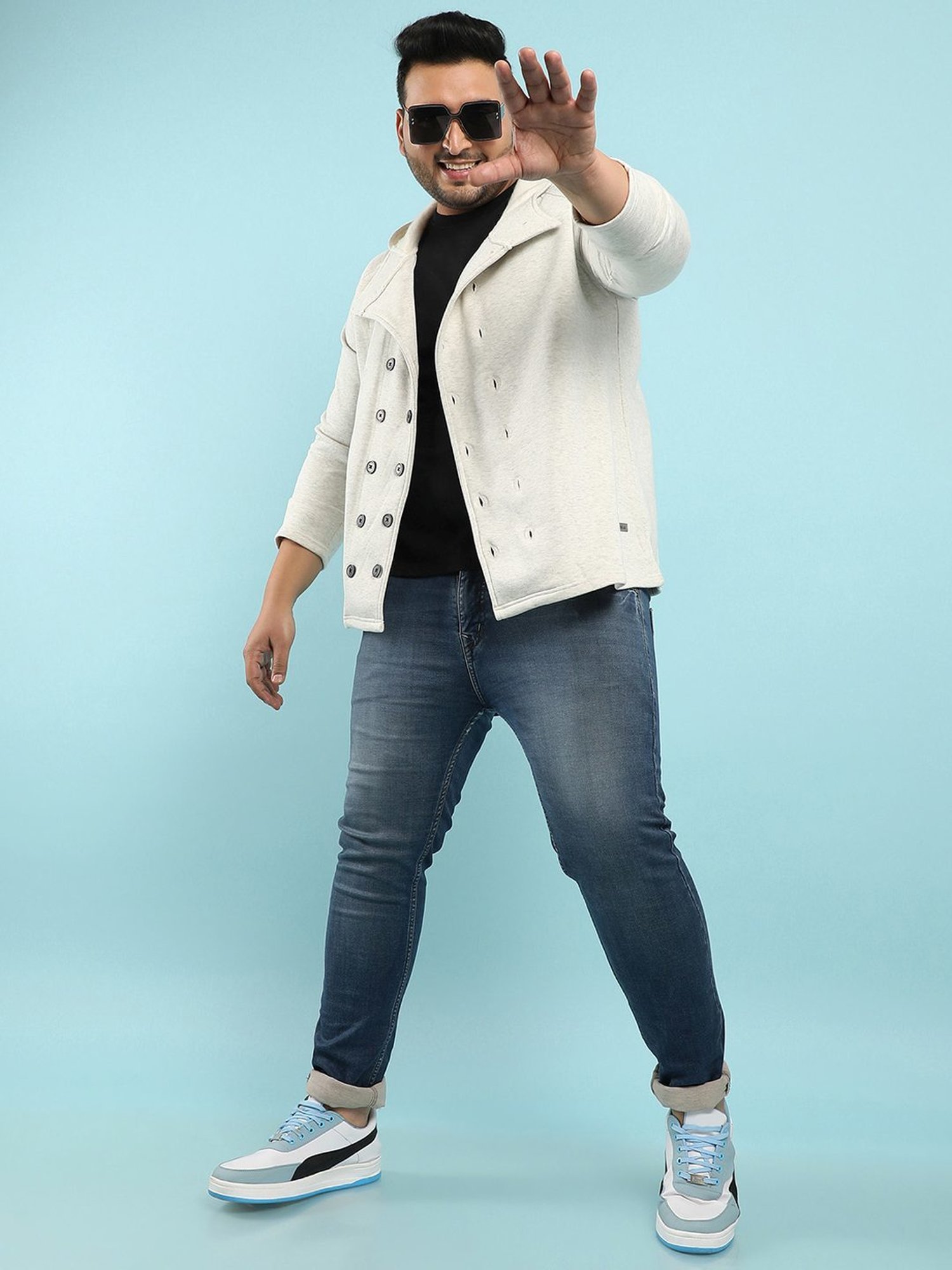 Instafab Plus Grey Cotton Regular fit Plus Size Jacket