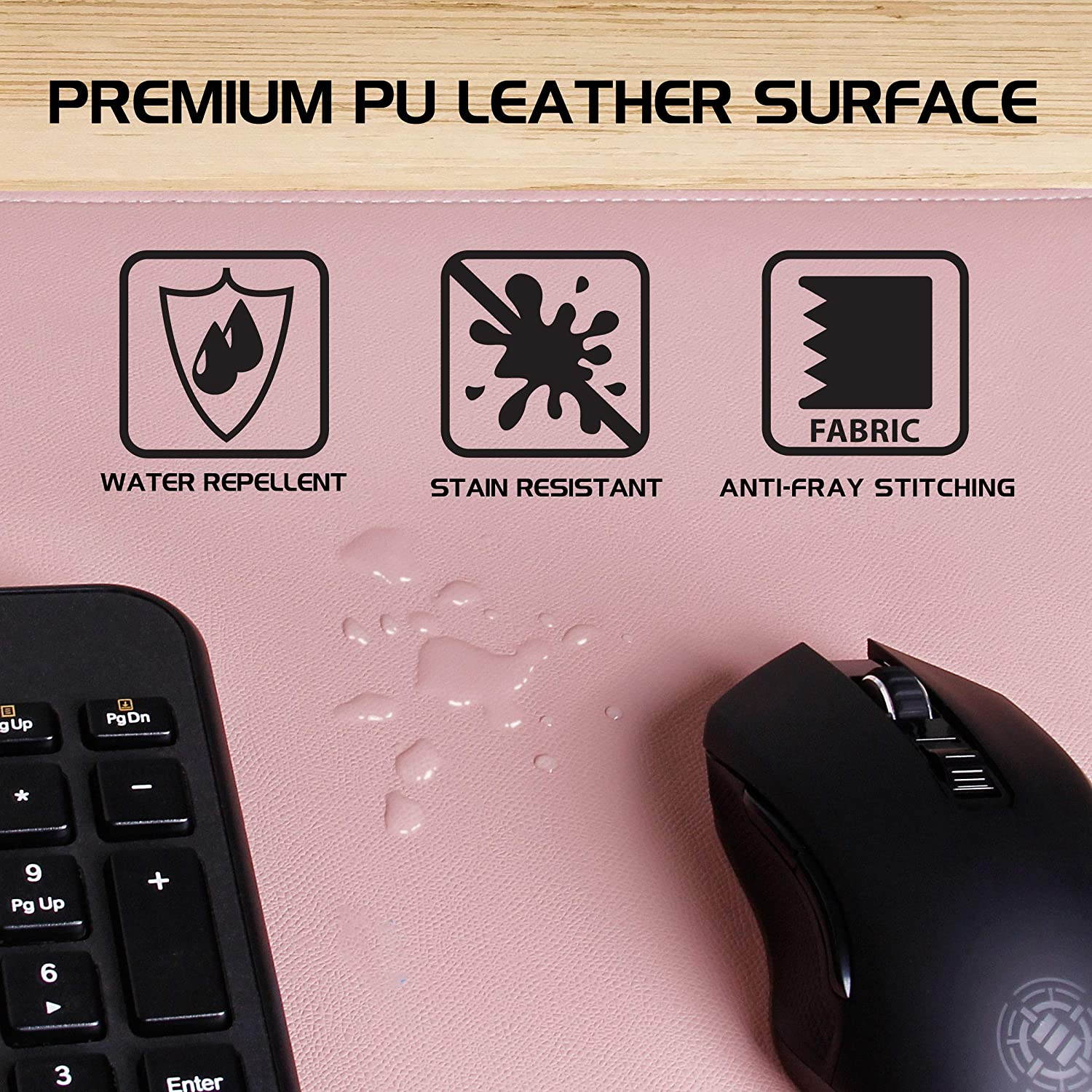 ENHANCE PU Leather Mouse Pad - Faux Leather Desk Mat Protector Extra Large - Water and Stain Resistant , Non-Slip Grip and Stitched Edges - Great Decor and Work from Home Office Accessories (Pink)