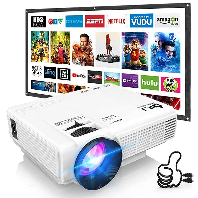 HI04 Mini Projector Outdoor Movie Projector with 100Inch Projector Screen 1080P Supported Compatible with TV Stick Video Games HDMIUSBTFVGAAUXAV Latest Upgrade