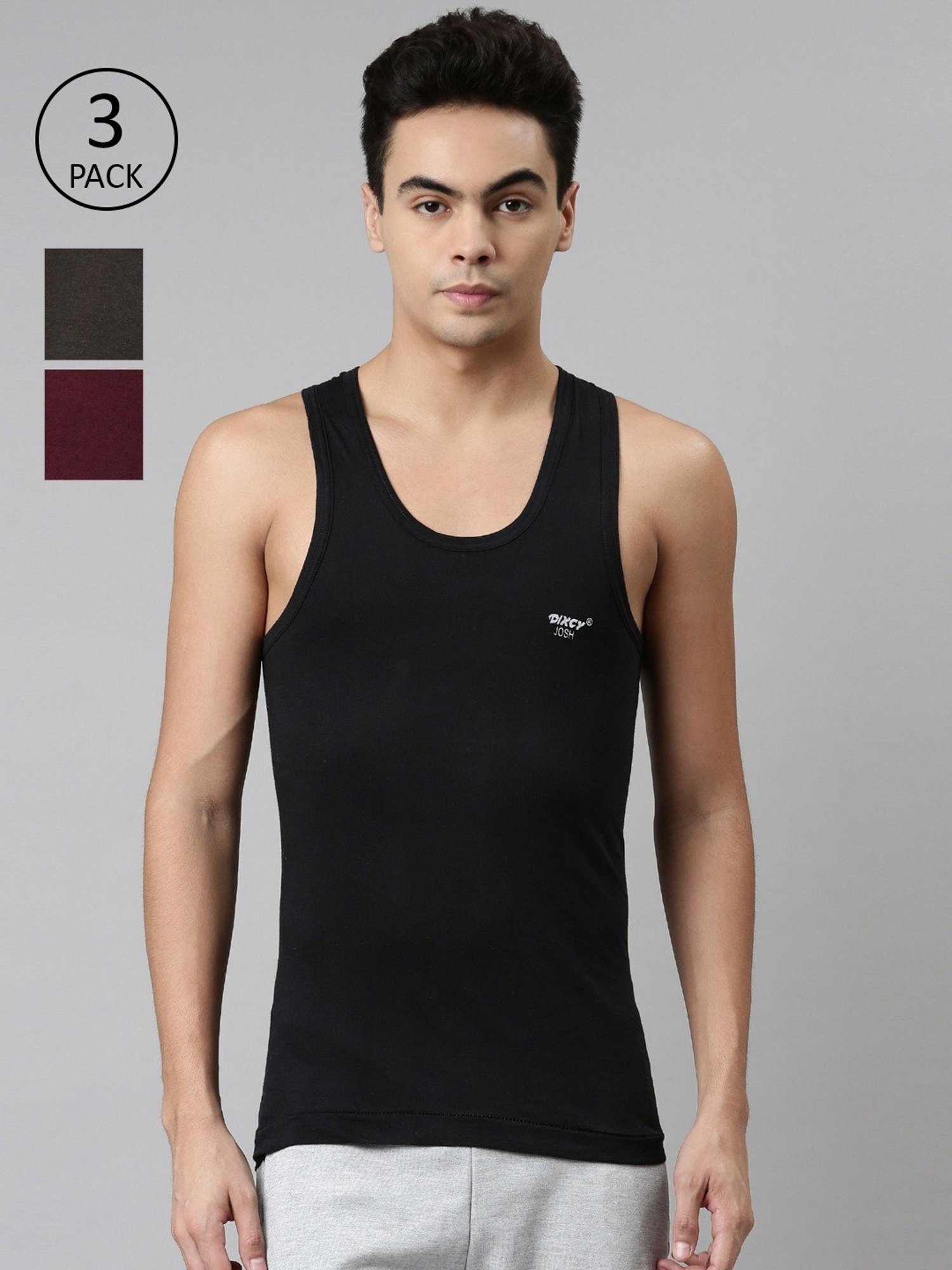 Dixcy Josh Multi Cotton Regular Fit Vest - Pack Of 3