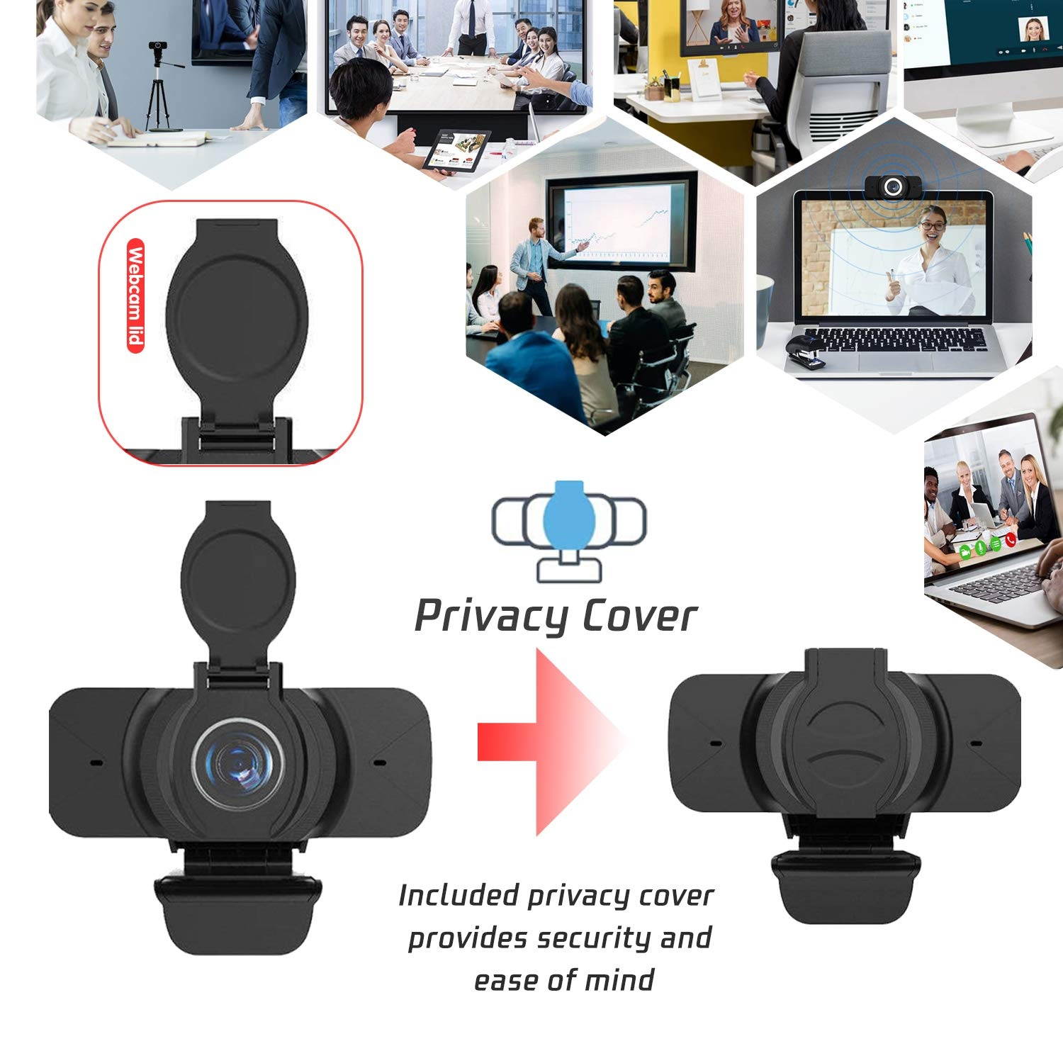 [2020 Premium Version] 1080P HD Auto Focus Webcam with Privacy Cover & Microphone,Rotatable Wide Angle Web Cam USB Camera for PC Desktop & Laptop,Video Conferencing, Online Work (with Cover)