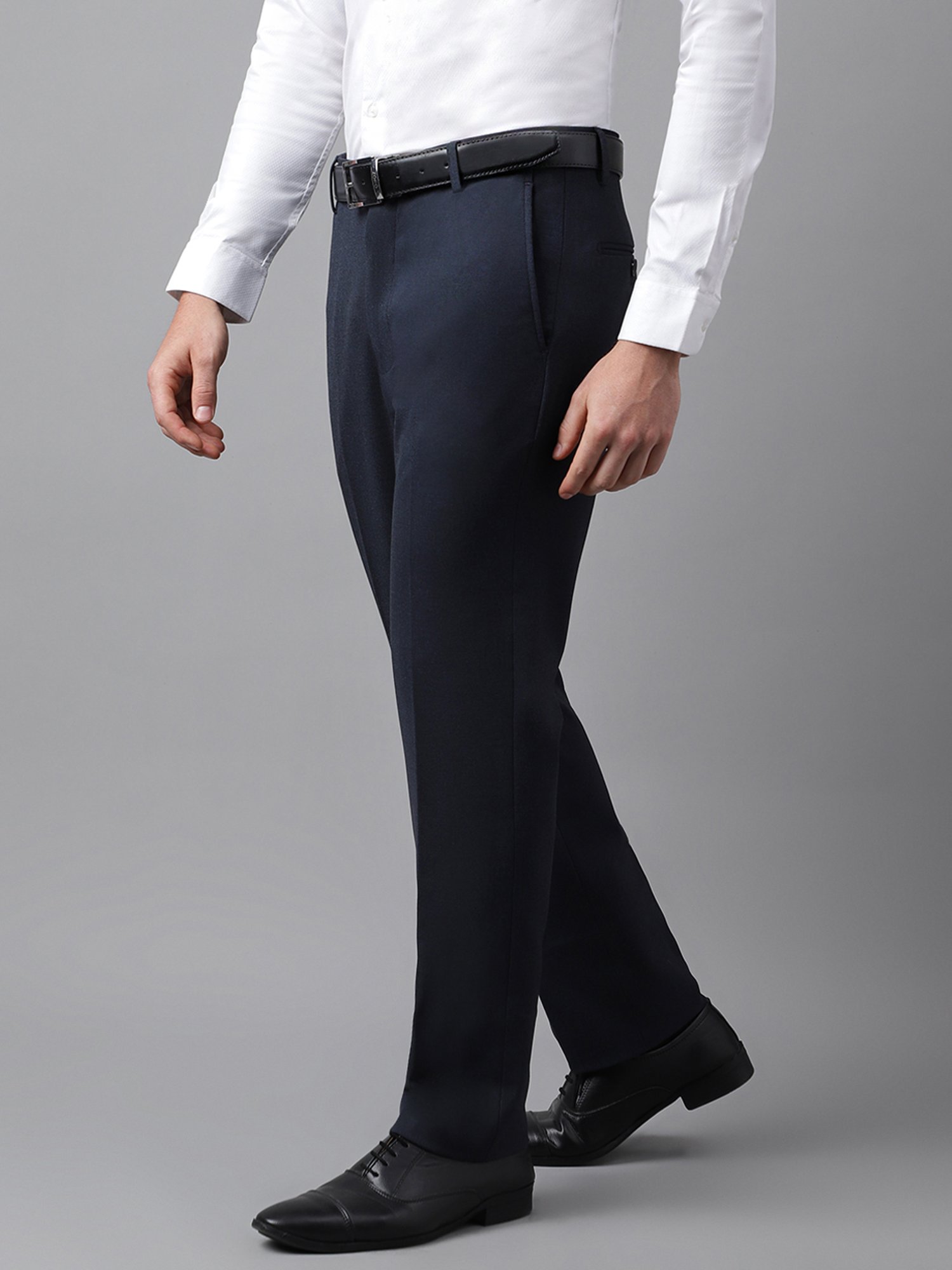 SUBTRACT Dark Blue Melange Slim Fit Flat Front Trousers