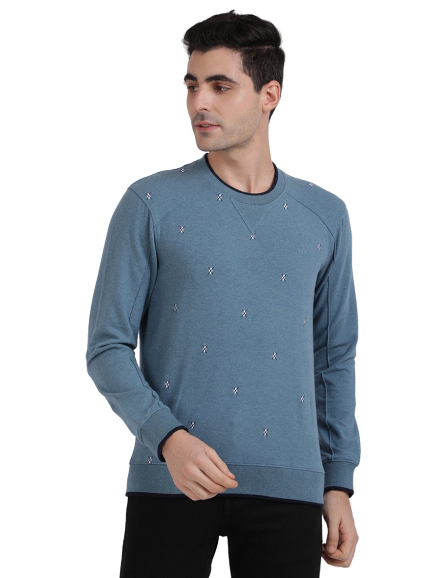 Colorplus Blue  Tailored Fit Printed Sweaters