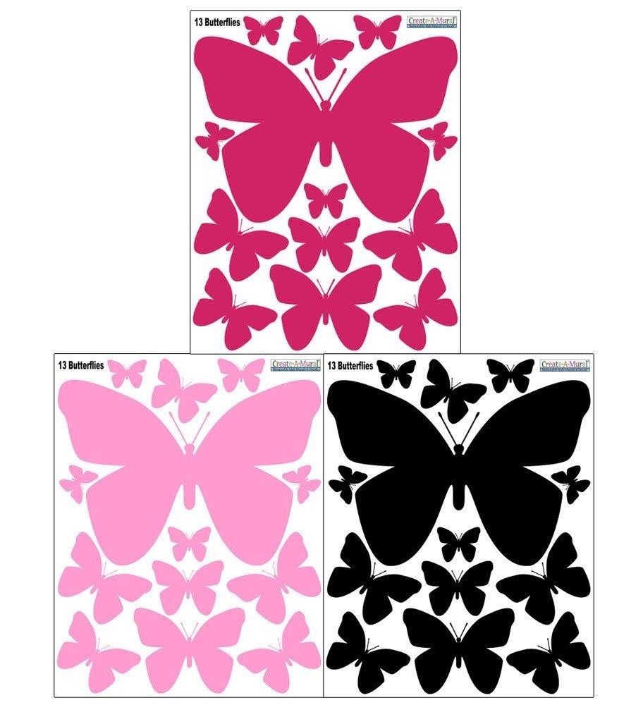 Create-A-Mural Butterfly Wall Decals- Girls Wall Stickers ~ Decorative Peel & Stick Wall Art Sticker Decals (Pink,Hot Pink,Black)