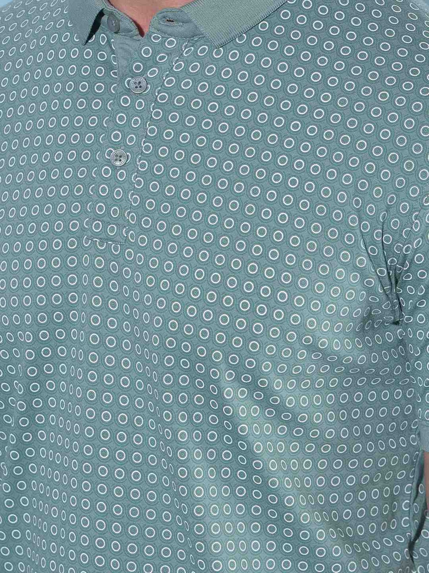 Crimsoune Club Green Cotton Slim Fit Printed Polo T-Shirt