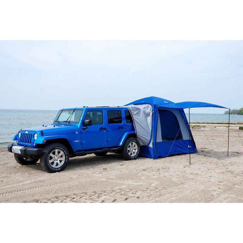 Napier Sportz 9 x 9 x 7.25 Foot Universal CUV/SUV/Van Vehicle Cargo Portable 3 Season 5 Person Outdoor Camping Ground Tent with Awning, Blue/Gray
