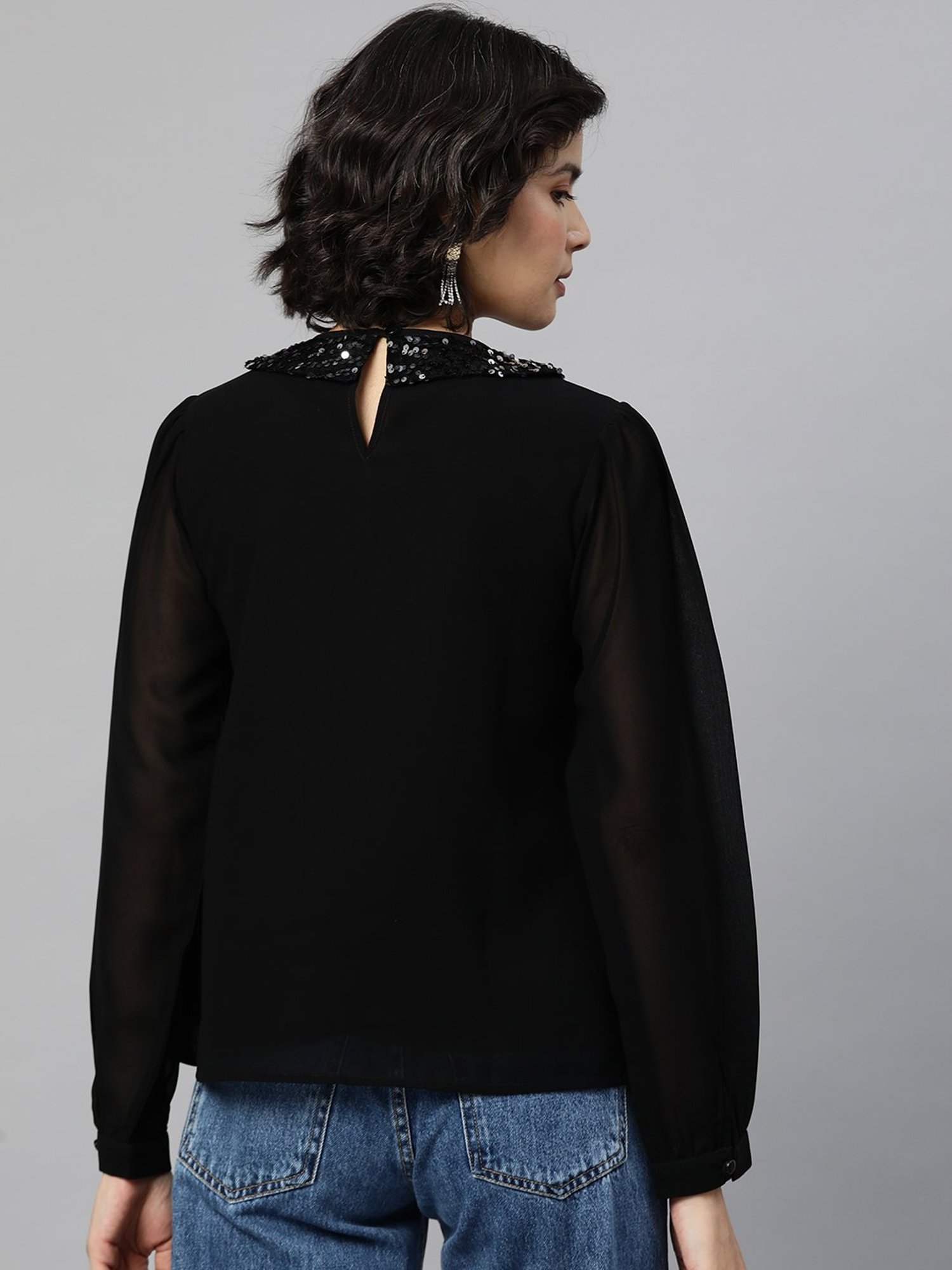 Cottinfab Black Embroidered Georgette Top