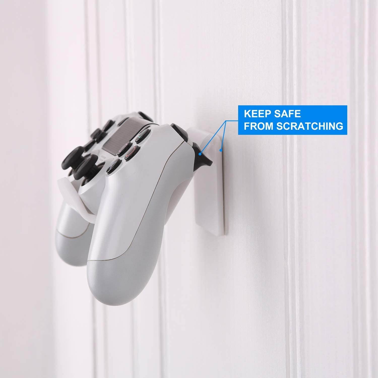 OAPRIRE Game Controller Holder Stand Wall Mount(2 Pack) for PS4 / Xbox One / Steam / Switch / PC Controller - Universal PS4 Xbox one Controller Accessories with Cable Clips - Stick on - White