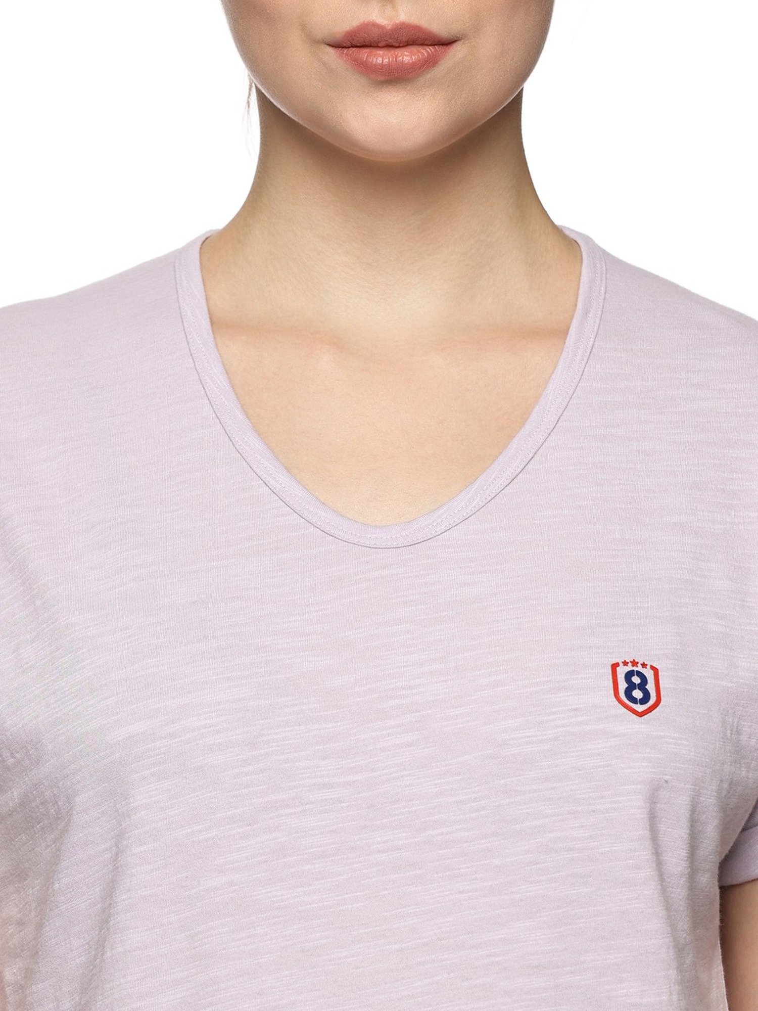 Domin8 Women 100% Organic Cotton U-Neck Mega Sleeve Sports Lilac T-Shirt