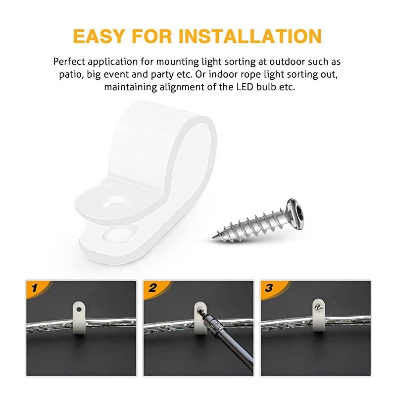 12 Inch Rope Light PStyle Mounting Clips with Pan Head Phillips Stainless Steel Screws 50 Pack Clips and 50Pcs Screws