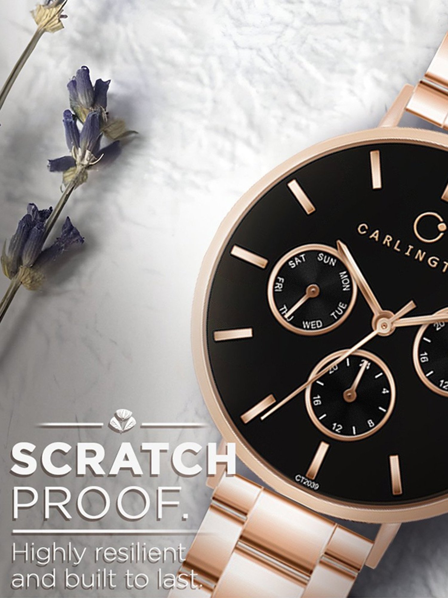 Carlington Iconic 2039 RoseBlack Chronograph Watch for Women