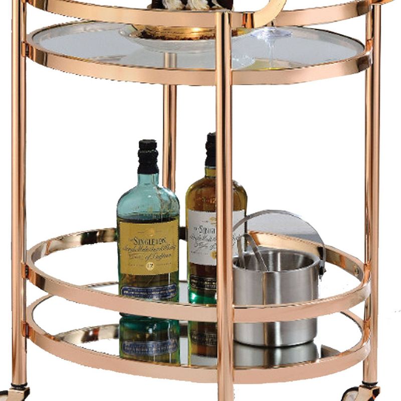 Oval Metal Serving Cart Clear Glass & Copper - Benzara