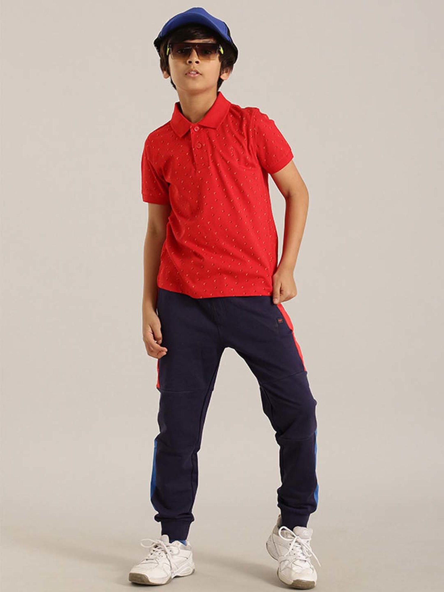 Indian Terrain Kids Red Cotton Printed Polo T-Shirt