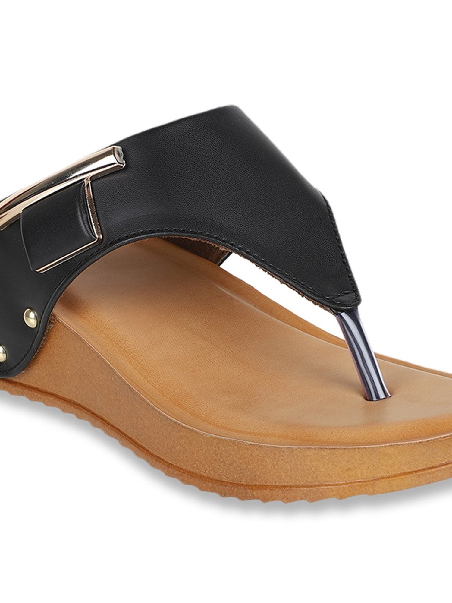 Iconics Women's Black Thong Wedges