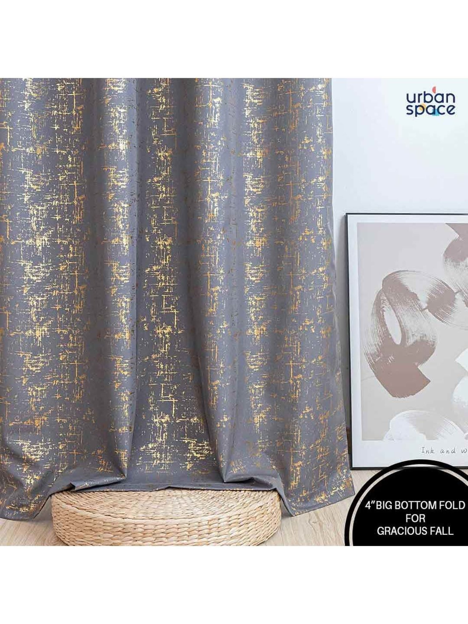 Swayam Cream & Blue Printed Faux Silk Door Curtains - Set of 2