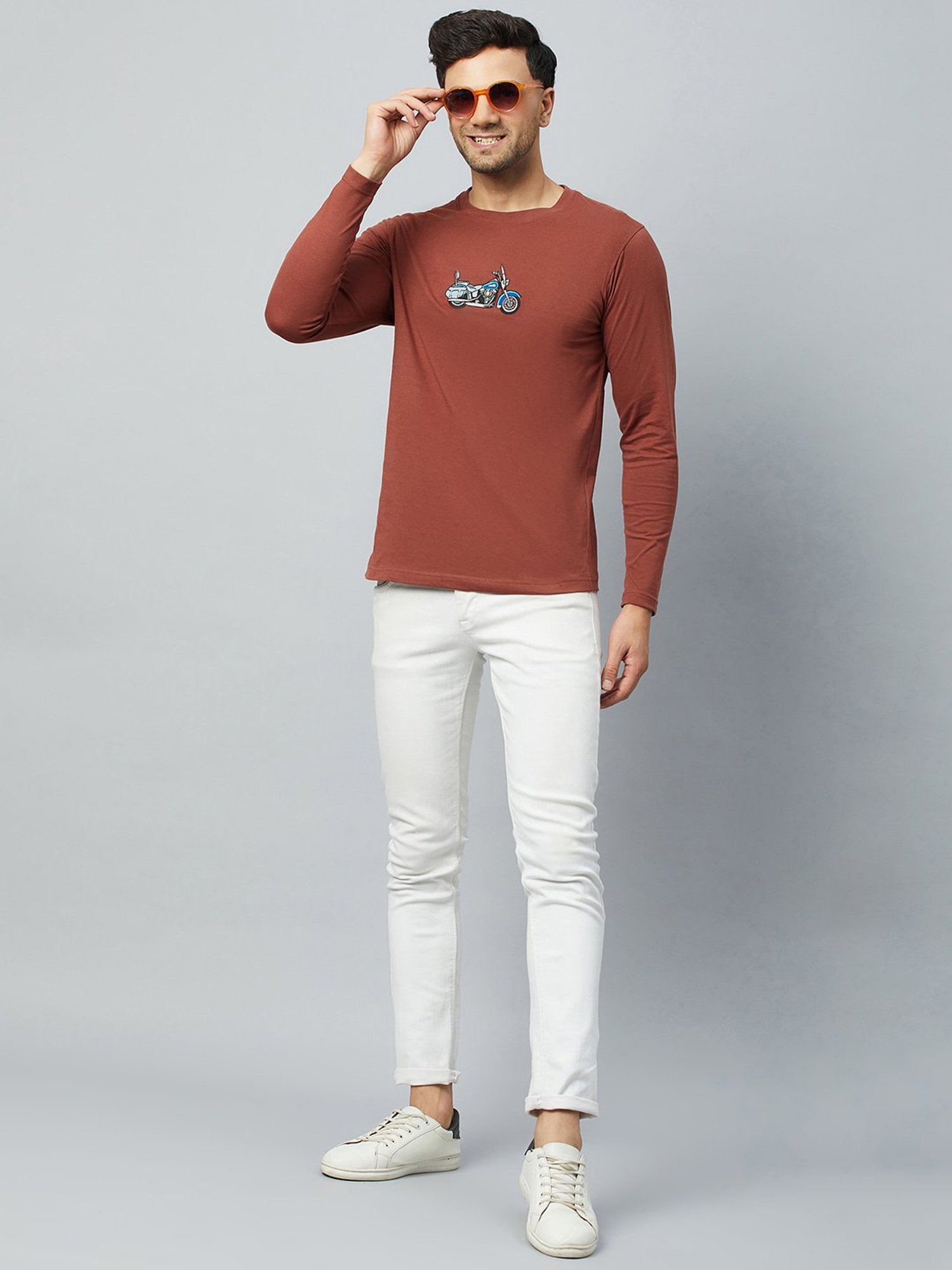 Club York Brown Regular Fit Printed Crew T-Shirt