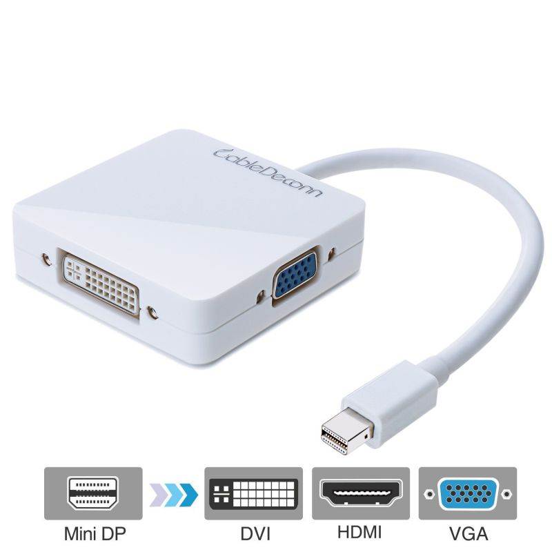 CableDeconn Mini Display Port DP (Thunderbolt Port Compatible) to DVI VGA HDMI TV AV HDTV Adapter cable 3 in1 for Mac Book