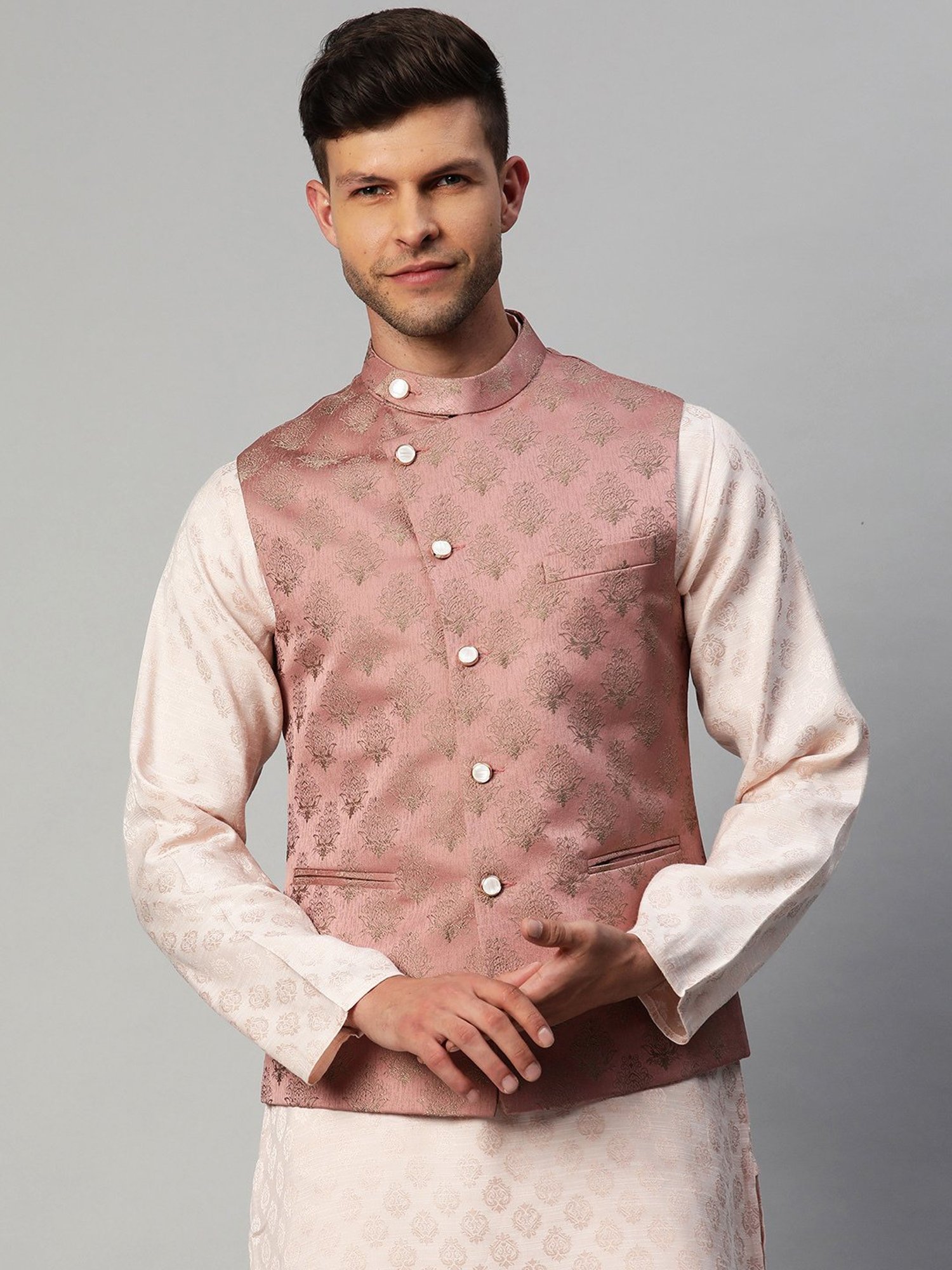 ManQ Dusty Pink Slim Fit Nehru Jacket