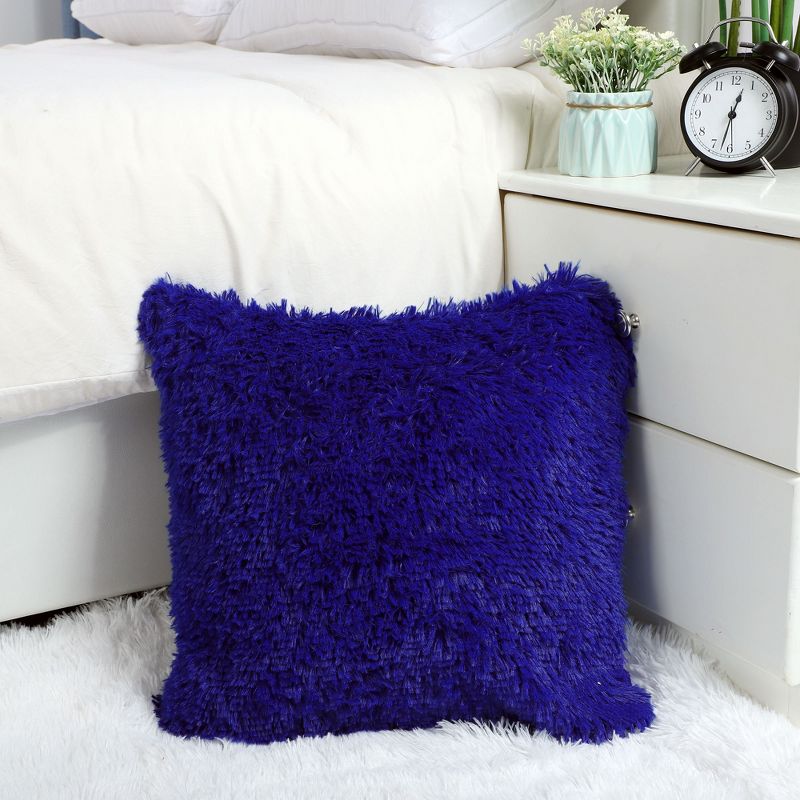 1 Pc 24" x 24" Polyester Fuzzy Decorative Pillow Cover Royal Blue - PiccoCasa
