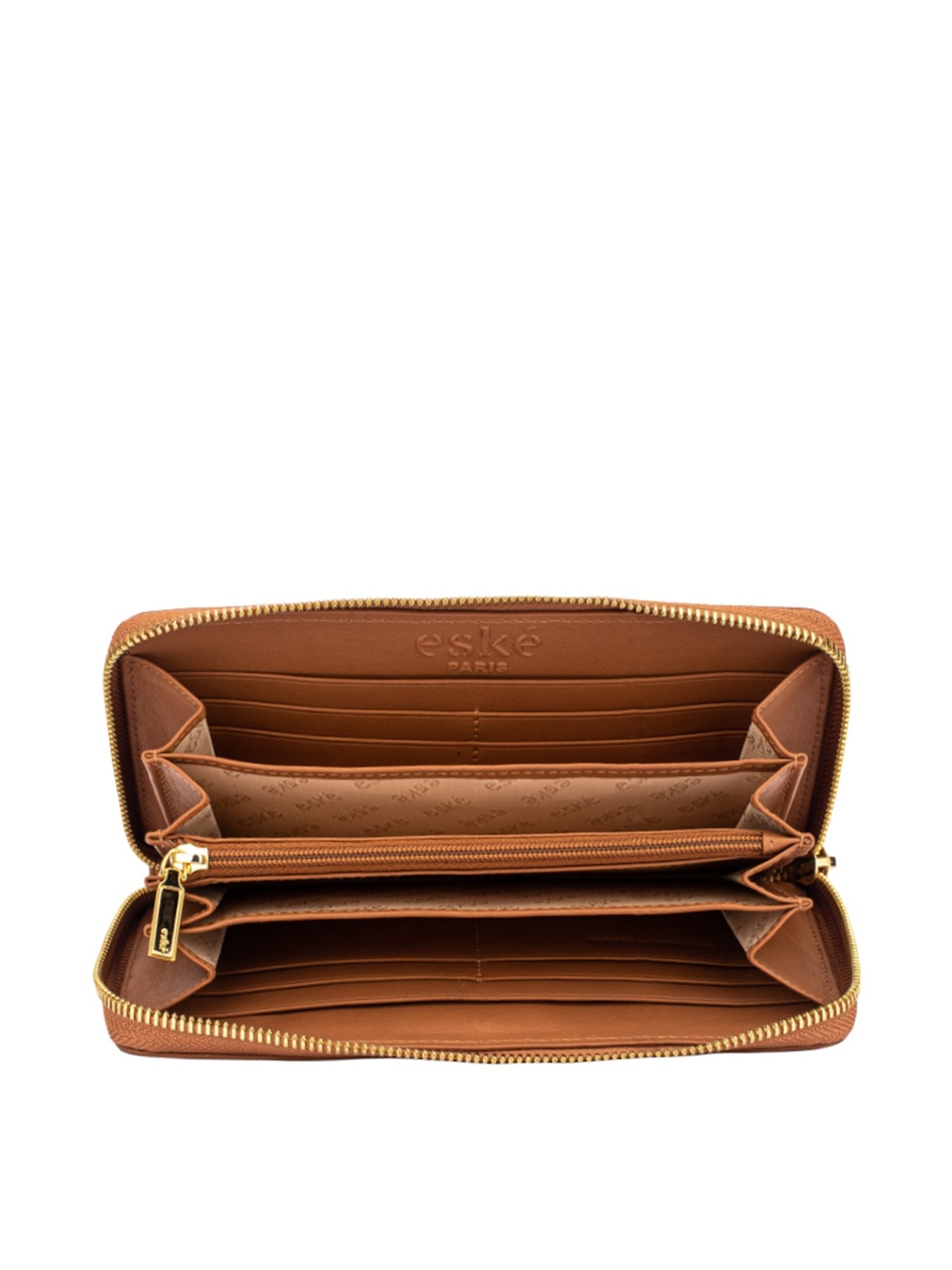 Eske Charlette Tan Solid Zip Around Wallet for Women
