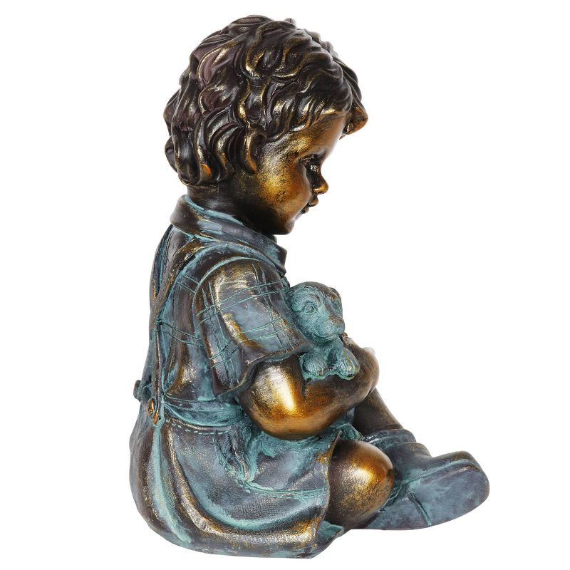 10.24" Look Boy and Puppy Statue Bronze - Exhart