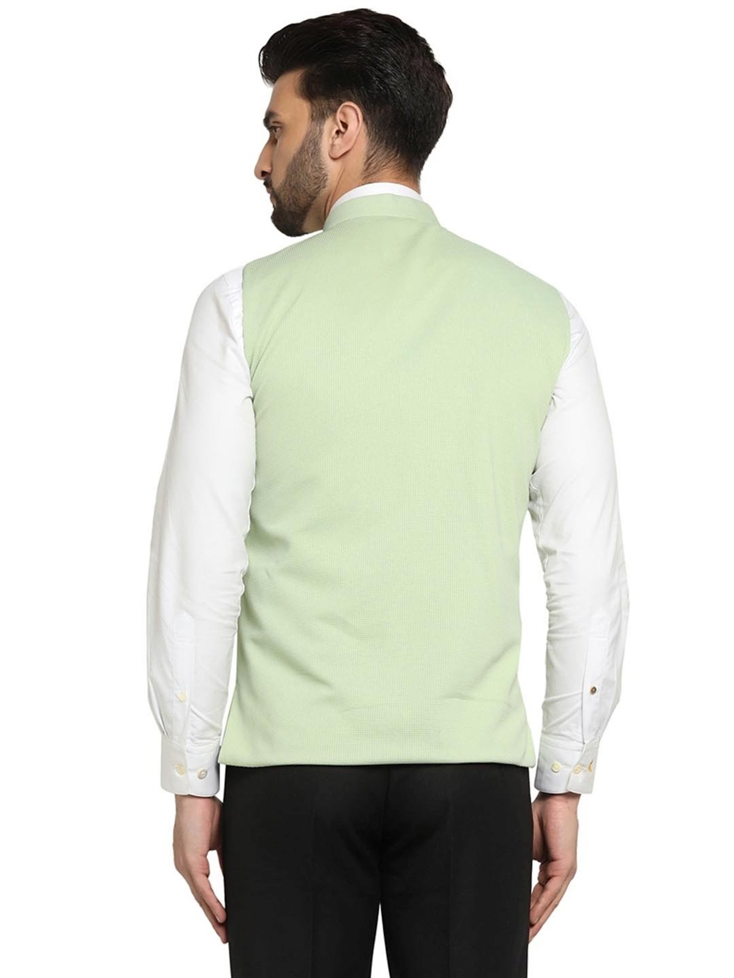 TAHVO Green Satin Slim Fit Nehru Jacket
