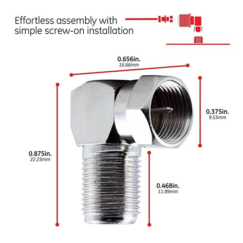 RightAngle FType Connector Adapter 25Pack for RG59 RG6 FType Coaxial Cables 90Degree MaletoFemale Connector ScrewOn Installation No Tools Required with Resealable Bag 51202