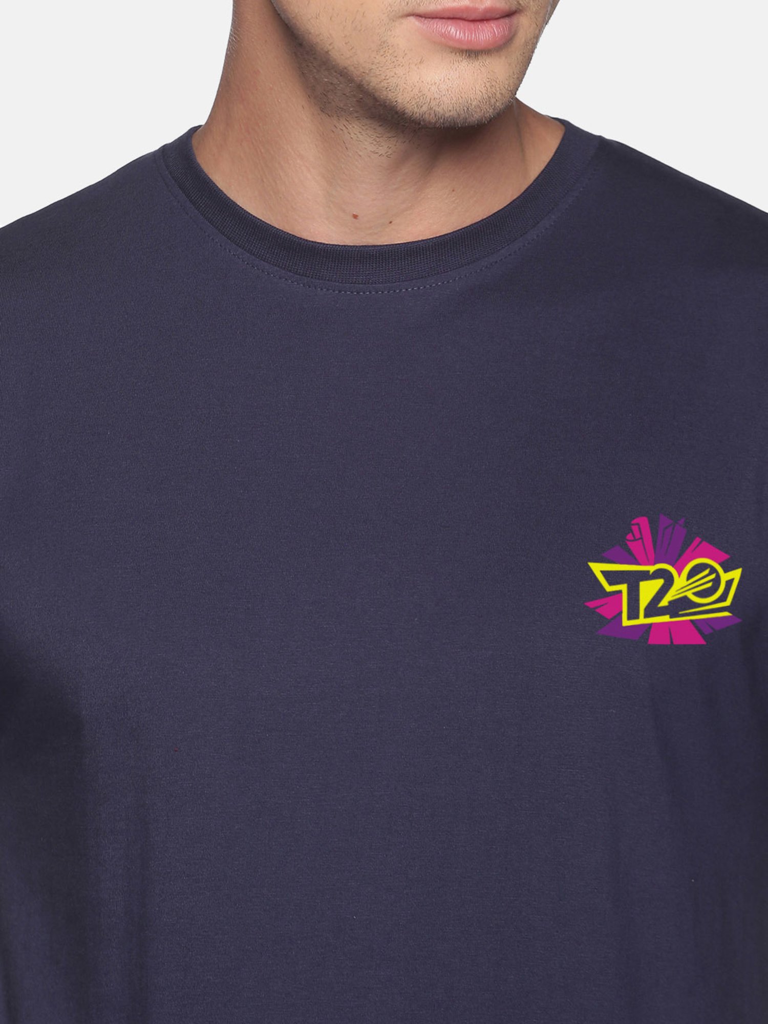 BLACK RADIO Navy Slim Fit Printed Crew T-Shirt