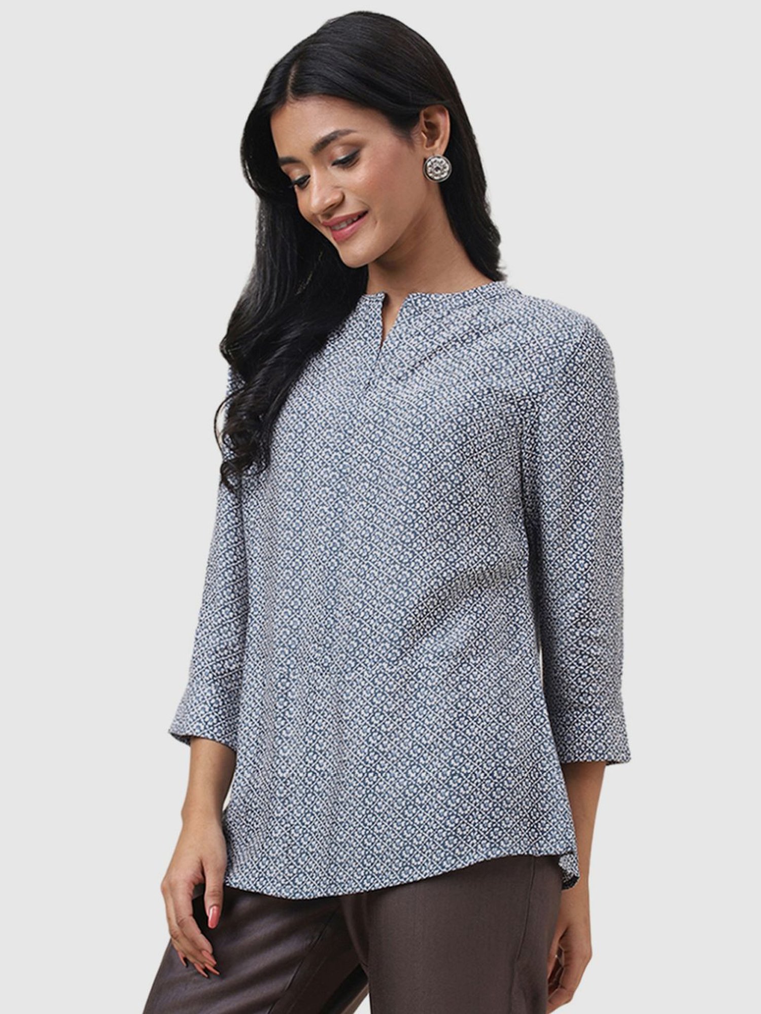 Fabindia Blue & White Printed Tunic