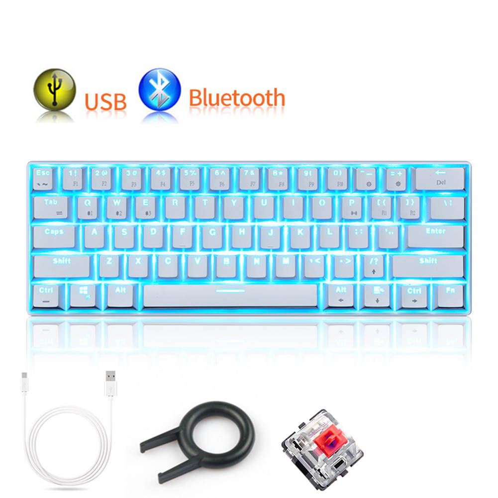 Mechanical Keyboard, RK61 Wired / Wireless Bluetooth 61 Keys LED Backlit USB Ergonomic Quickfire Keys Waterproof Gaming Keyboard with Full Anti-ghosting Keys  Rechargea Lithium Battery for Gamers