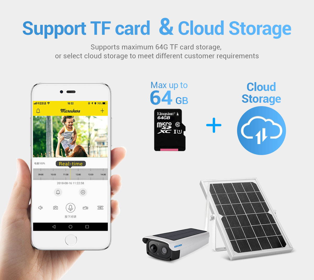 ESCAM QF270 1080P 2.0MP Solar Battery Low Power Consumption WIFI PIR Alarm Security Camera with Audio