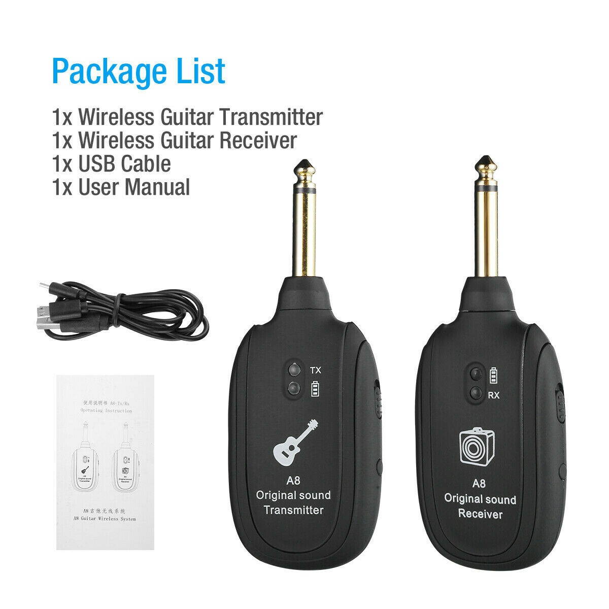 UHF Guitar Wireless System Transmitter  Receiver Kits  Rechargeable Battery US