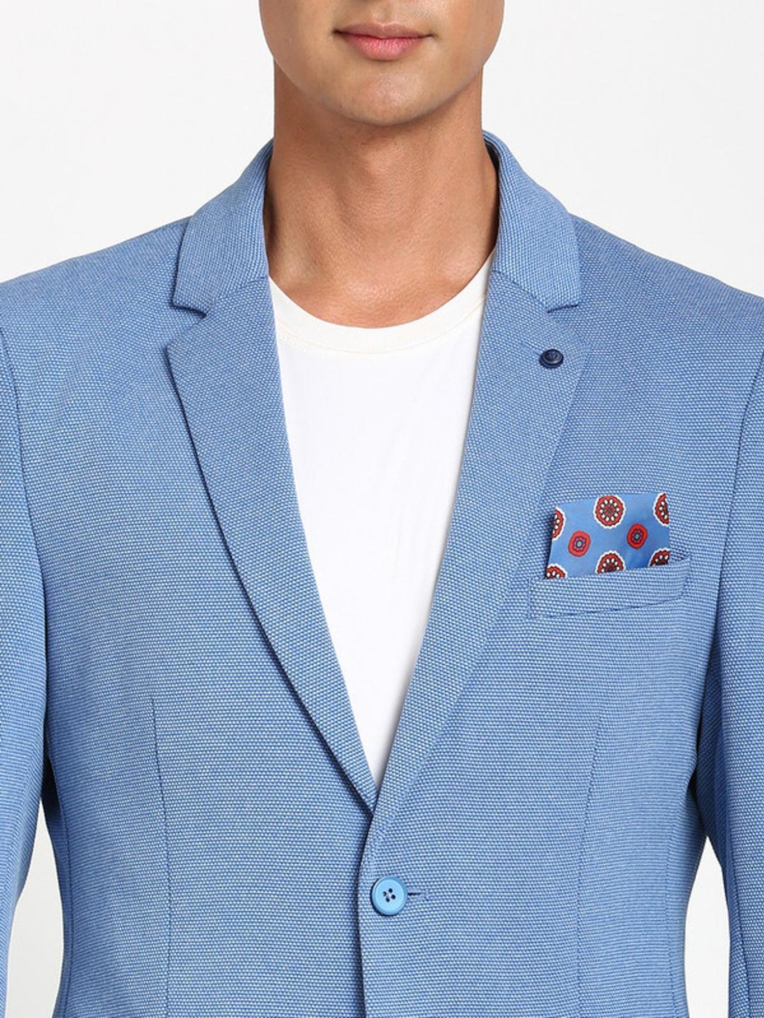 Turtle Blue Slim Fit Texture Blazer