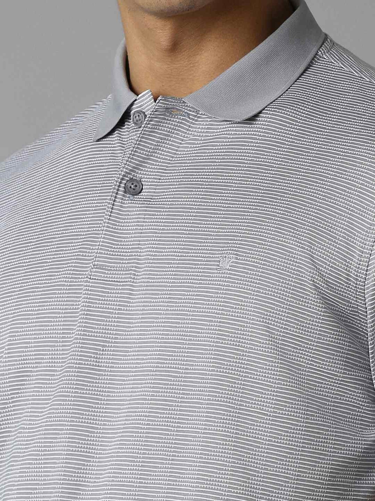 Louis Philippe Grey Regular Fit Printed Polo T-Shirt
