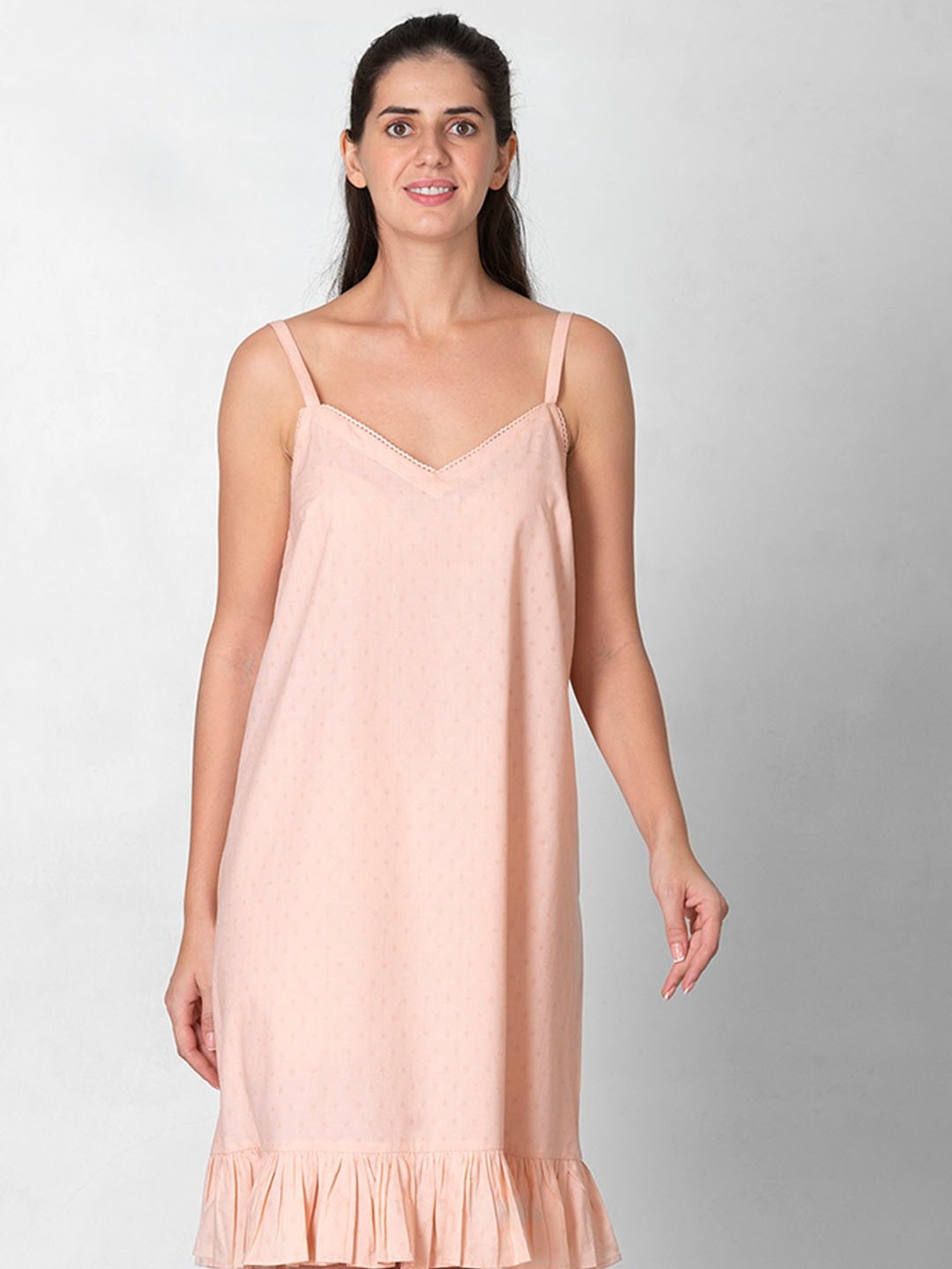 The Calm Collective Peach Self Design Night Dress