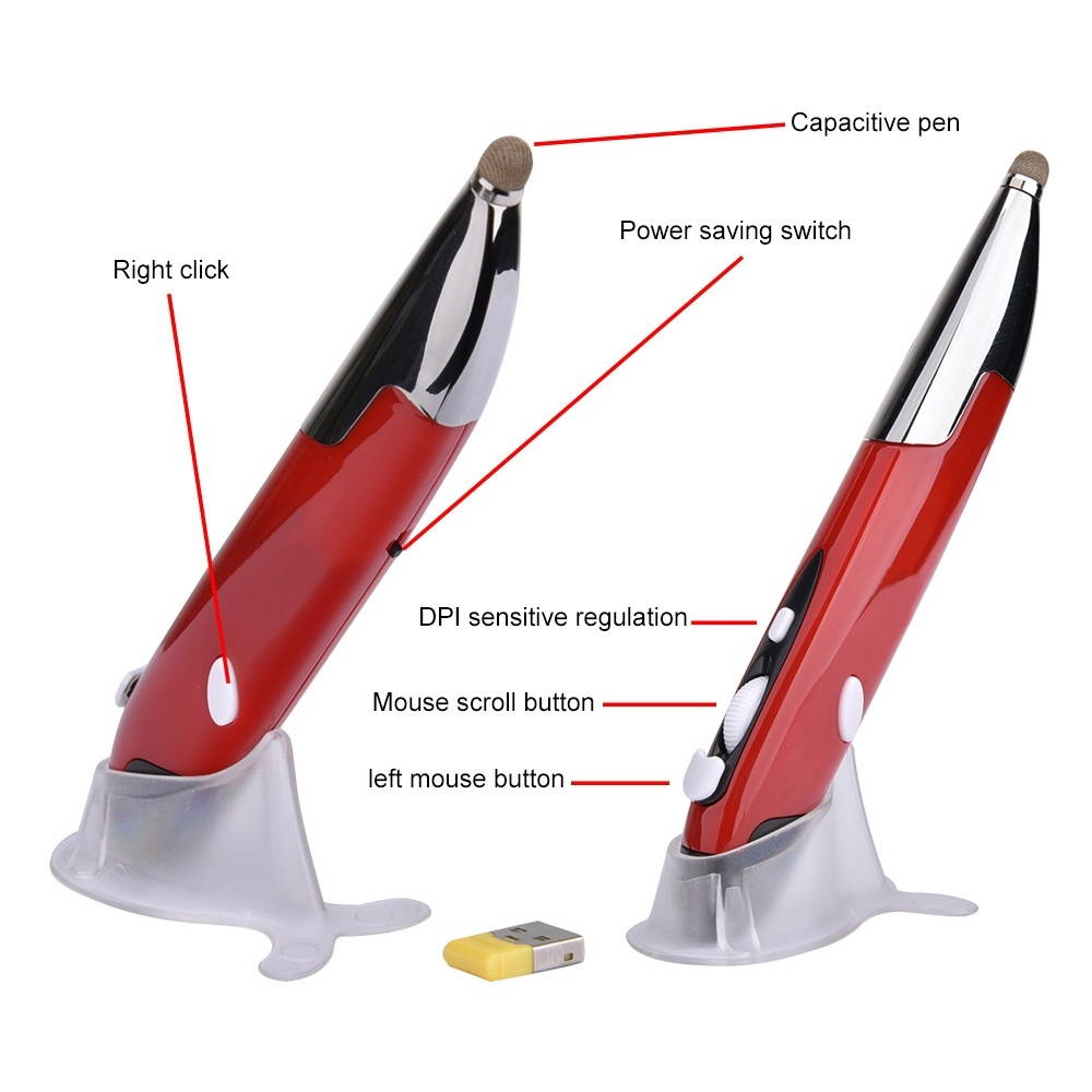 PR-06 4-keys Smart Wireless Optical Mouse with Stylus Pen Function (Red)