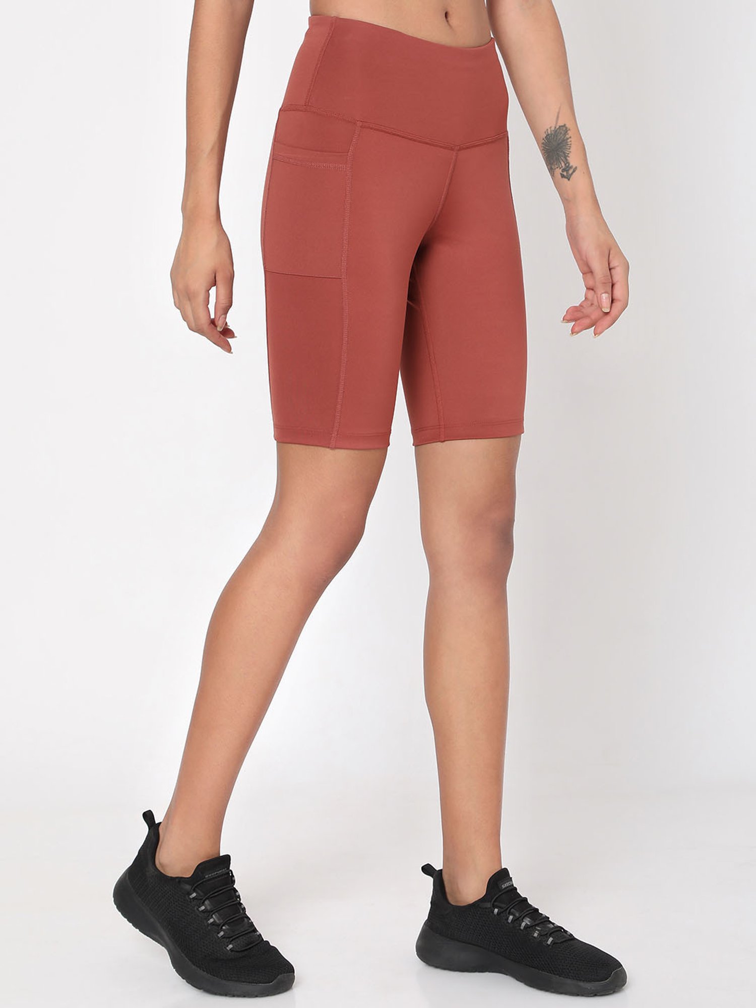 SILVERTRAQ Rust Polyester Relaxed Fit Cycling Shorts