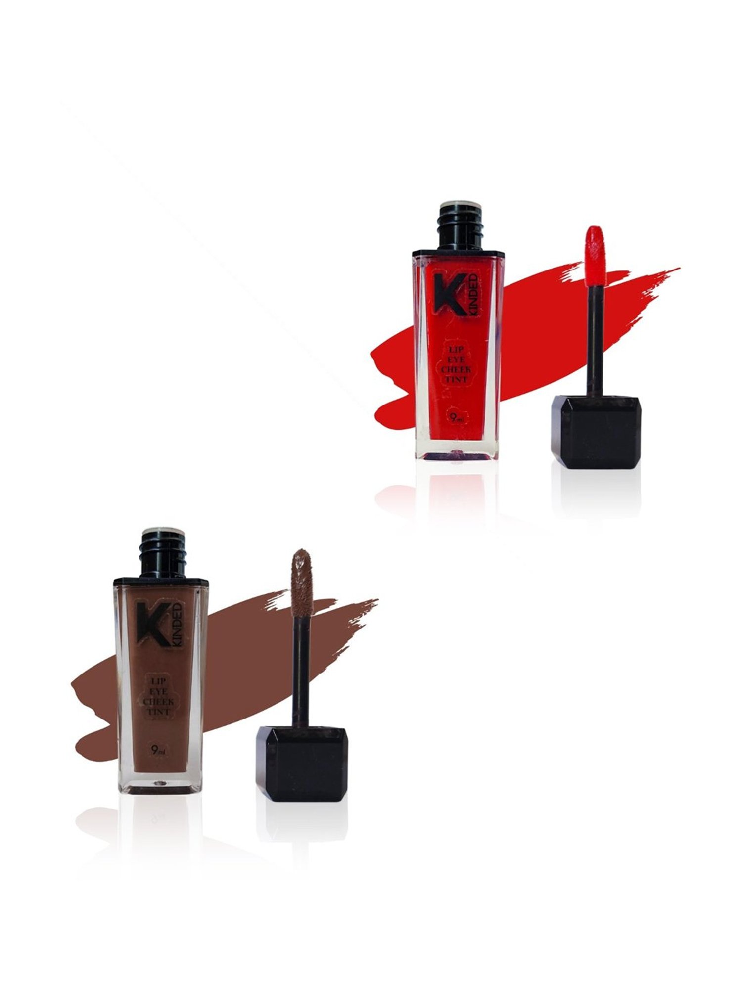 KINDED Lip Eye Cheek Tint Brick Red & Choco Brown Combo