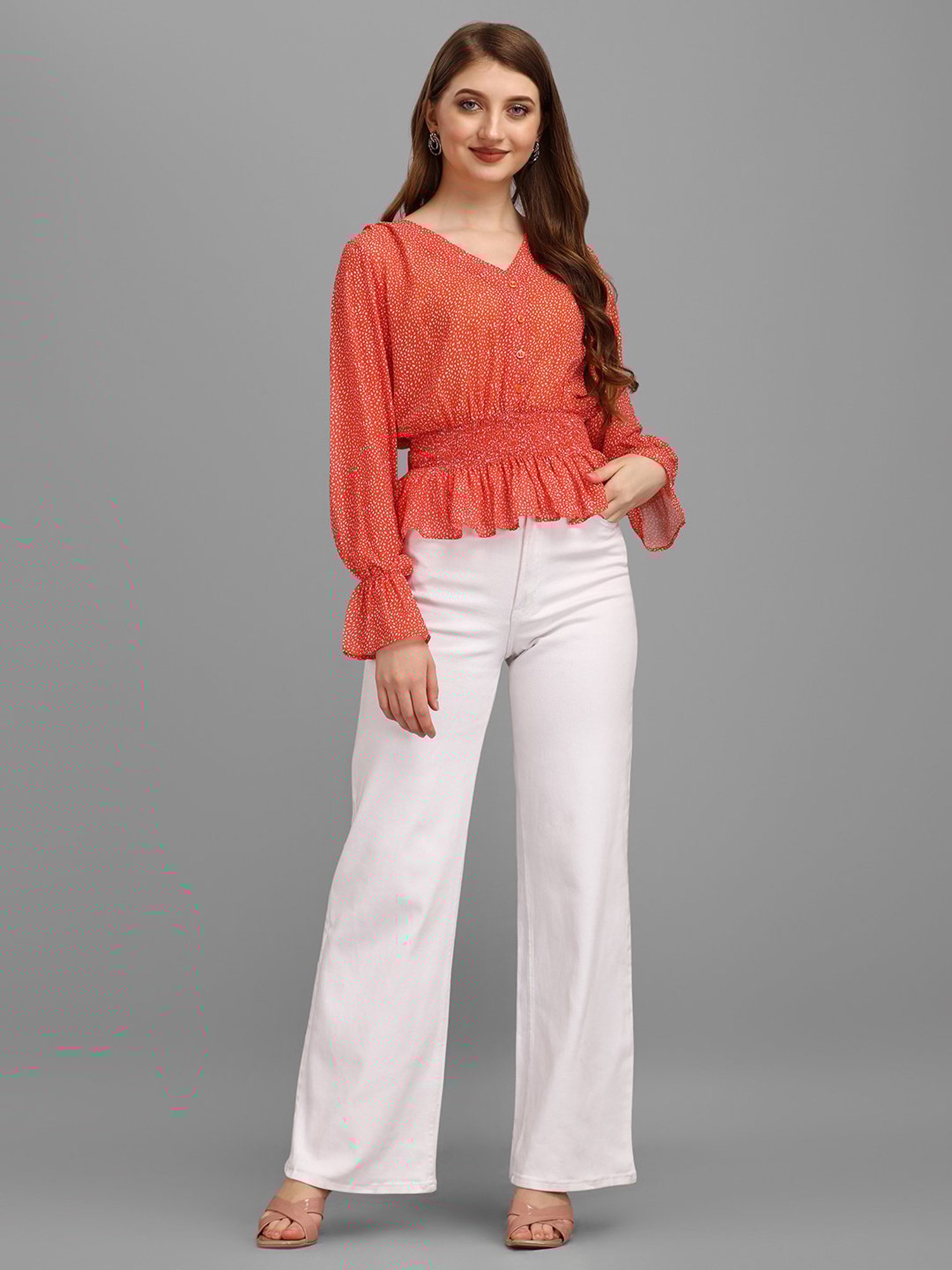 MASAKALI.CO Bright Red Printed Peplum Top