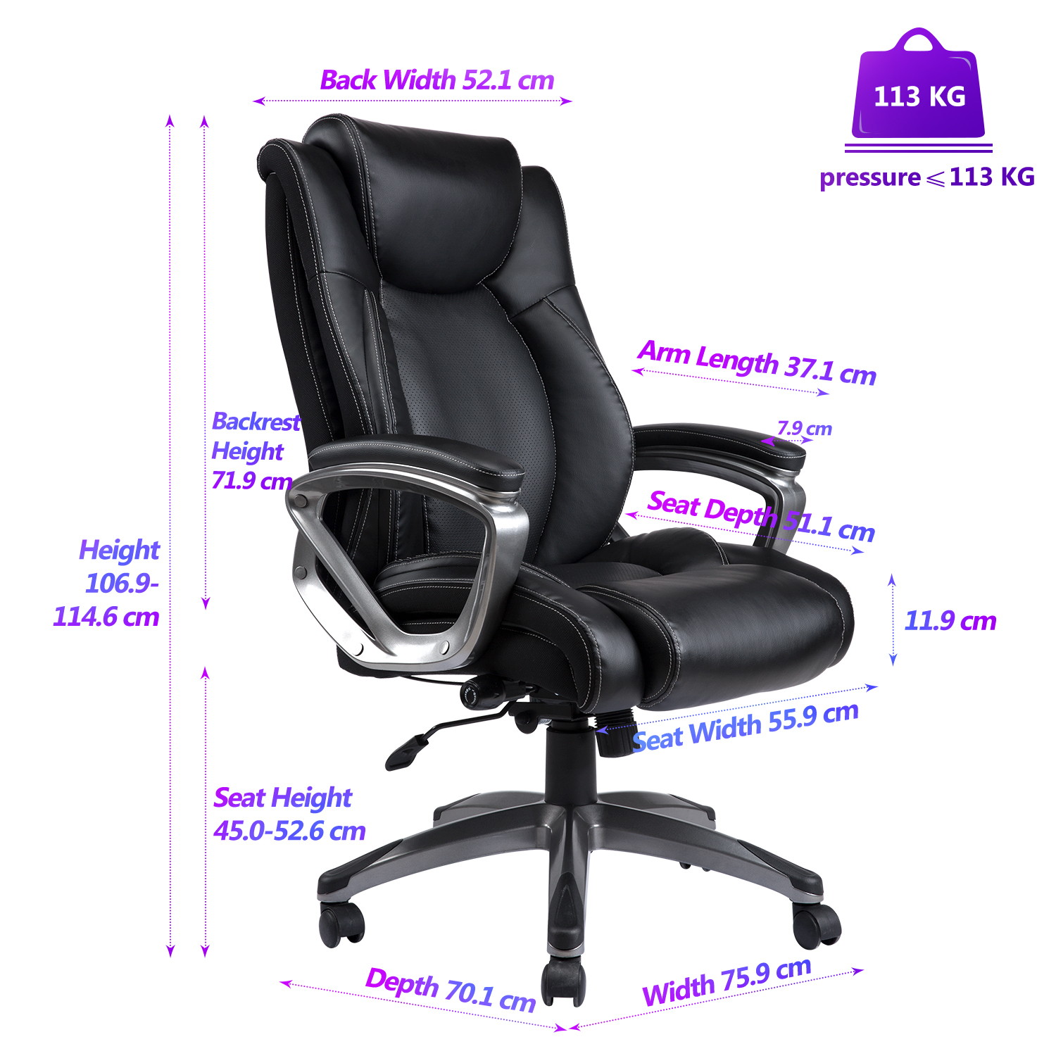 VANBOW Memory Foam Executive Office Chair, Adjustable Lumbar Support Tilt Angle Swivel PU High-Back Computer Task Desk Chair for Office Home