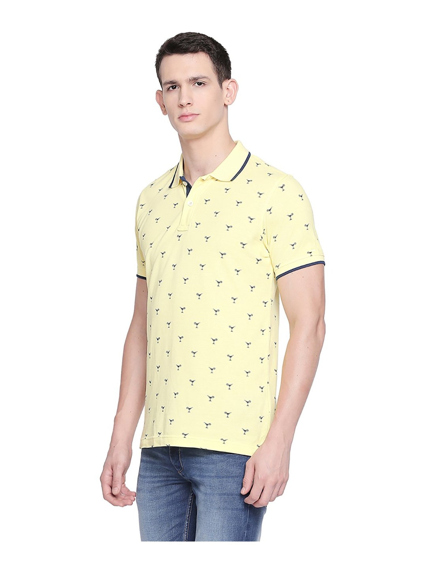 Basics Yellow Printed Polo T-Shirt