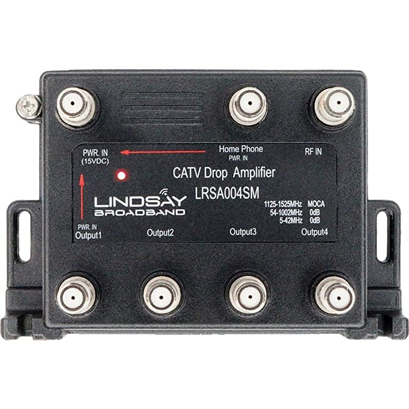Cable TV/Internet Digital Signal Amplifier/Booster/Splitter with Unity Gain, Modem Bypass Port and MoCA Support, F59 Terminators (Lindsay LRSA004SM)